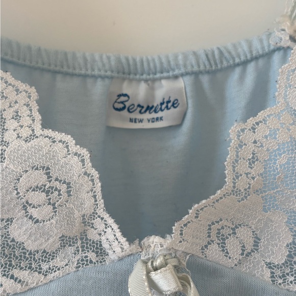 VINTAGE 1970s Bernette Baby Blue Lace Ruffle Babydoll Nightie Top - Picture 5 of 8